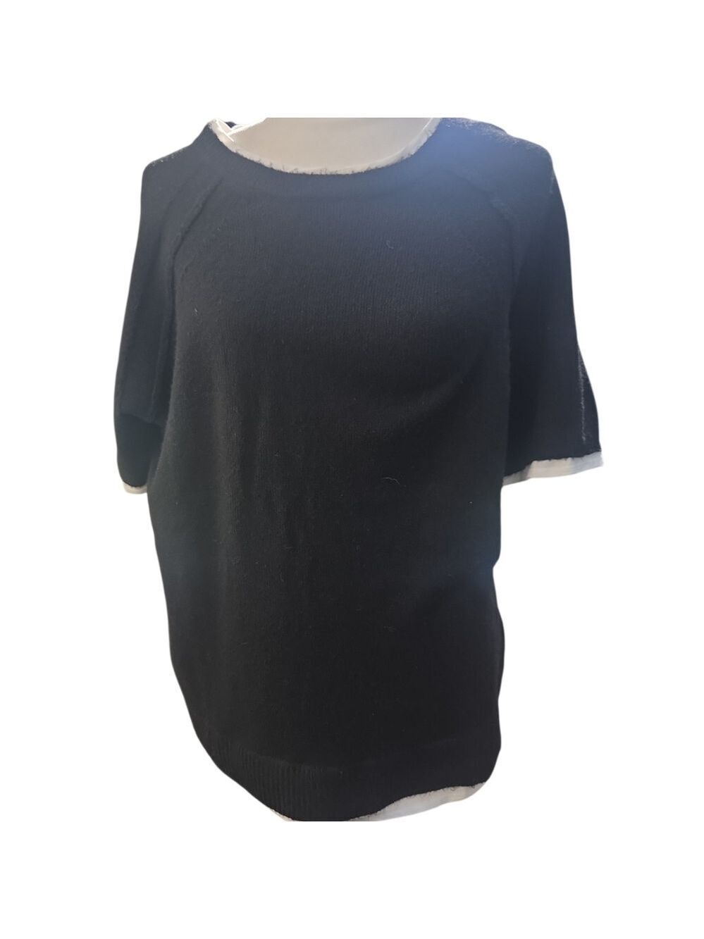New 1x Design History Black Sweater with White t-shirt Neck Trim Nwt